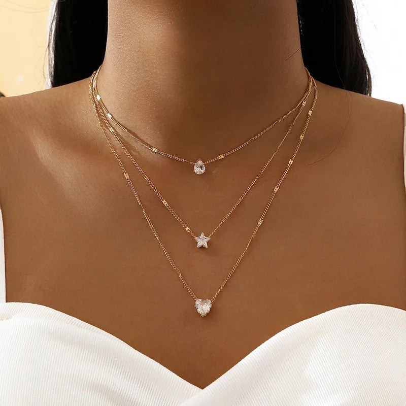 Elegante Halskette – Tropfen, Stern & Herz
