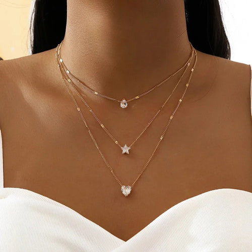 Elegante Halskette – Tropfen, Stern & Herz