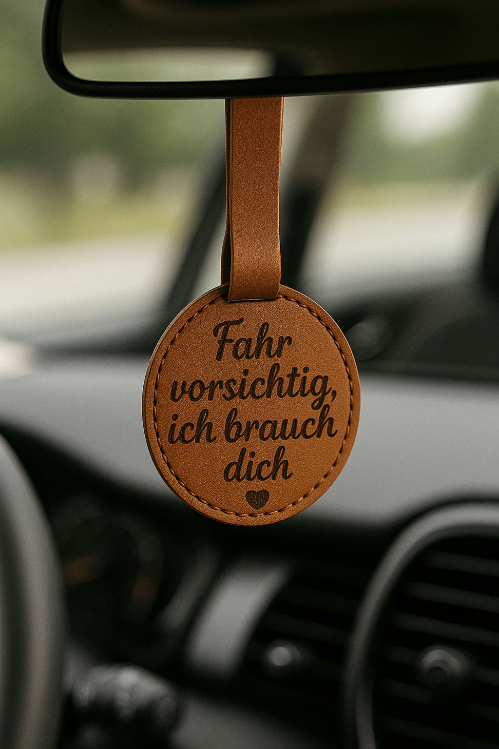 Fahr vorsichtig, ich brauch dich – Leder-Anhänger für den Rückspiegel